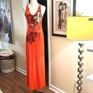 VTG Dere’on, Embellished Vibrant Maxi Dress, Avant Garde, Y2K, EUC, Size Large